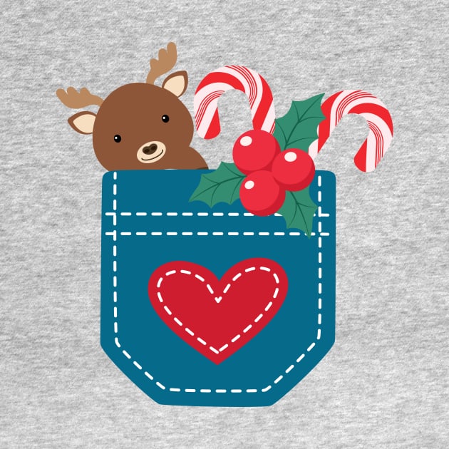 Cute Christmas Moose and peppermint pocket by MGuyerArt